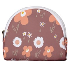 Daisy Flowers Coral White Green Brown  Horseshoe Style Canvas Pouch by Mazipoodles