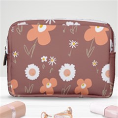 Daisy Flowers Coral White Green Brown  Make Up Pouch (medium) by Mazipoodles