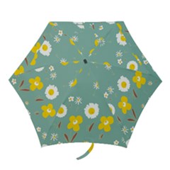 Daisy Flowers Yellow White Brown Sage Green  Mini Folding Umbrellas by Mazipoodles