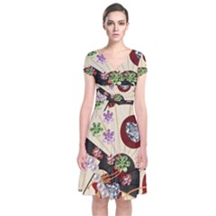 Orient Charm Short Sleeve Front Wrap Dress