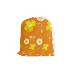 Daisy Flowers Yellow White Orange  Drawstring Pouch (medium) by Mazipoodles