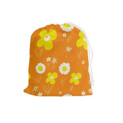 Daisy Flowers Yellow White Orange  Drawstring Pouch (large) by Mazipoodles