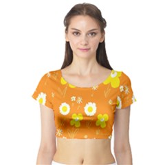 Daisy Flowers Yellow White Orange  Short Sleeve Crop Top by Mazipoodles