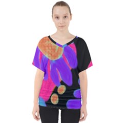 Wild Abstract Flowers V-neck Dolman Drape Top by Arttowear