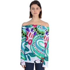 Colorful Wearable Art Off Shoulder Long Sleeve Top by Arttowear