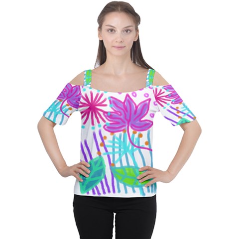 Funky Abstract Floral Cutout Shoulder Tee by Arttowear