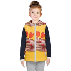 Valentine Day Lolly Candy Heart Kids  Hooded Puffer Vest by artworkshop