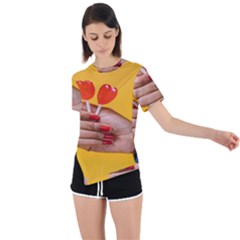 Valentine Day Lolly Candy Heart Asymmetrical Short Sleeve Sports Tee by artworkshop