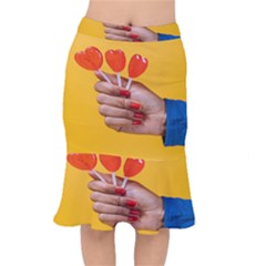 Valentine Day Lolly Candy Heart Short Mermaid Skirt by artworkshop