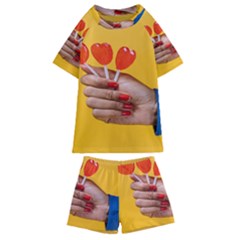 Valentine Day Lolly Candy Heart Kids  Swim Tee And Shorts Set by artworkshop