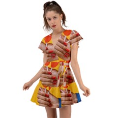 Valentine Day Lolly Candy Heart Flutter Sleeve Wrap Dress by artworkshop