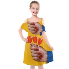 Valentine Day Lolly Candy Heart Kids  Cut Out Shoulders Chiffon Dress by artworkshop