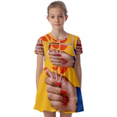 Valentine Day Lolly Candy Heart Kids  Short Sleeve Pinafore Style Dress