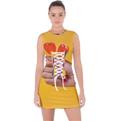 Valentine Day Lolly Candy Heart Lace Up Front Bodycon Dress by artworkshop