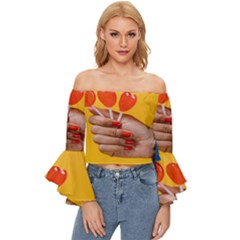 Valentine Day Lolly Candy Heart Off Shoulder Flutter Bell Sleeve Top by artworkshop