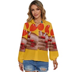 Valentine Day Lolly Candy Heart Women s Long Sleeve Button Down Shirt