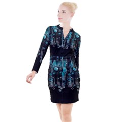 Falling Down Pattern Button Long Sleeve Dress by artworkshop