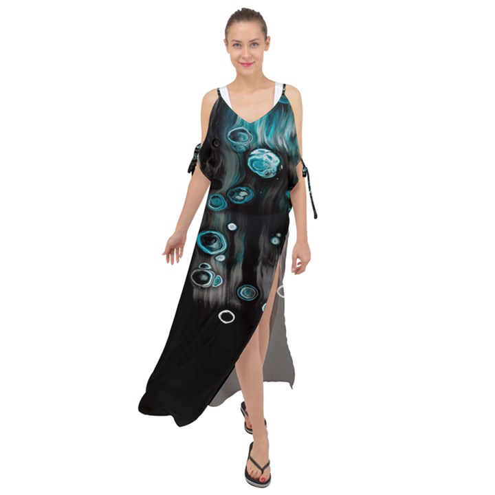 Falling Down Pattern Maxi Chiffon Cover Up Dress