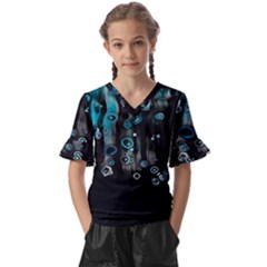 Falling Down Pattern Kids  V-neck Horn Sleeve Blouse by artworkshop