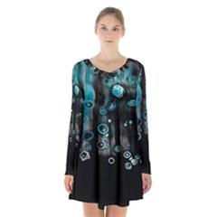 Falling Down Pattern Long Sleeve Velvet V-neck Dress by artworkshop