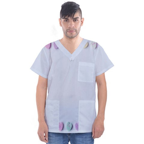 Valentine Day Heart Pattern Capsule Men s V-neck Scrub Top by artworkshop