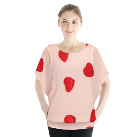 Valentine Day Pattern Logo Heart Batwing Chiffon Blouse by artworkshop