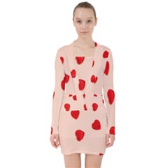 Valentine Day Pattern Logo Heart V-neck Bodycon Long Sleeve Dress by artworkshop