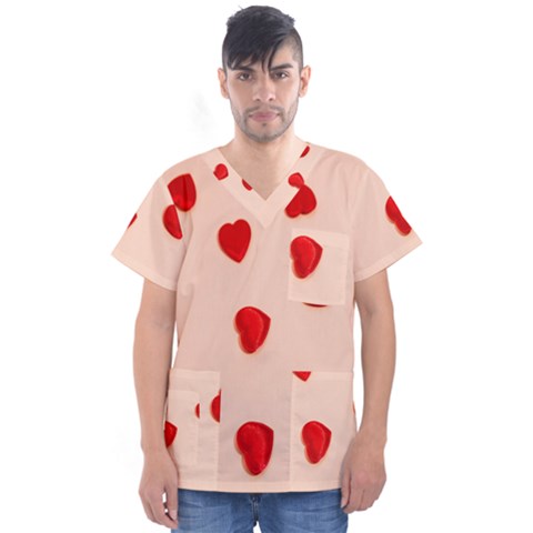 Valentine Day Pattern Logo Heart Men s V-neck Scrub Top by artworkshop