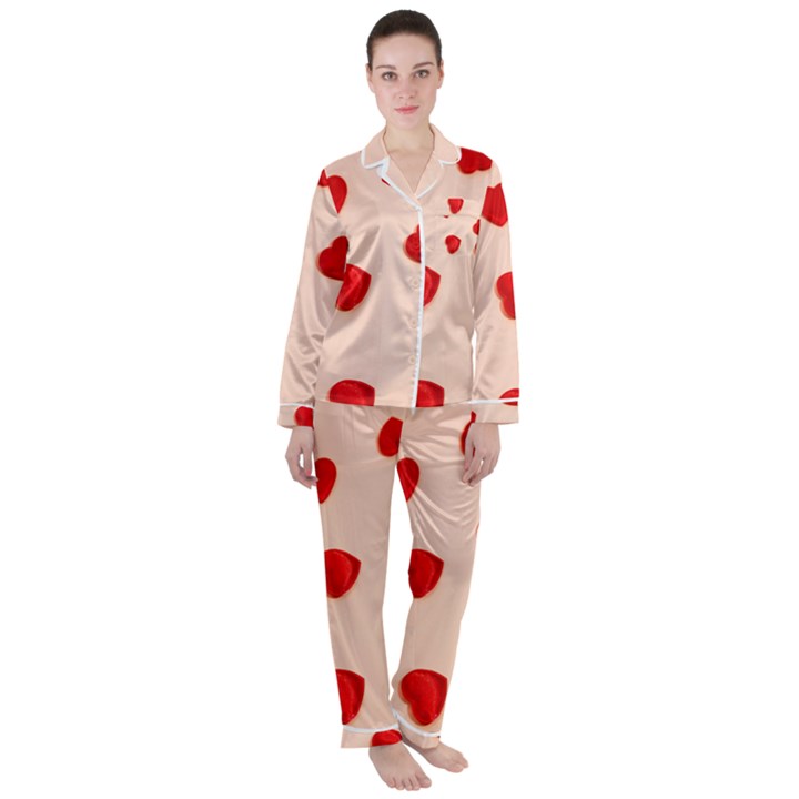 Valentine Day Pattern Logo Heart Women s Long Sleeve Satin Pajamas Set	