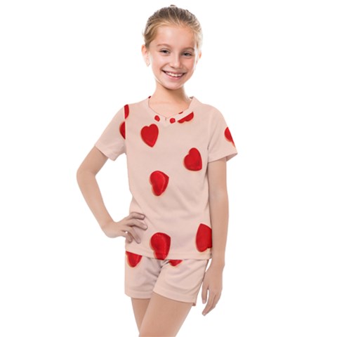 Valentine Day Pattern Logo Heart Kids  Mesh Tee And Shorts Set by artworkshop