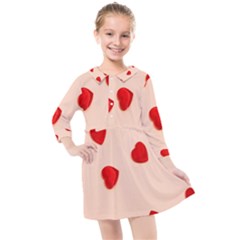 Valentine Day Pattern Logo Heart Kids  Quarter Sleeve Shirt Dress by artworkshop