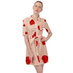 Valentine Day Pattern Logo Heart Belted Shirt Dress by artworkshop