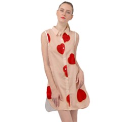 Valentine Day Pattern Logo Heart Sleeveless Shirt Dress by artworkshop