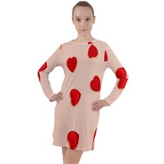 Valentine Day Pattern Logo Heart Long Sleeve Hoodie Dress by artworkshop