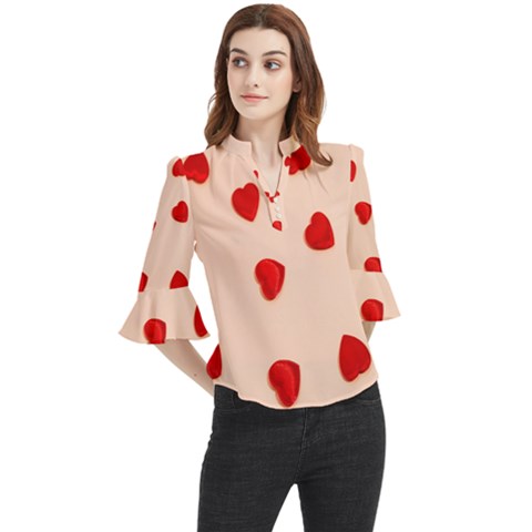 Valentine Day Pattern Logo Heart Loose Horn Sleeve Chiffon Blouse by artworkshop