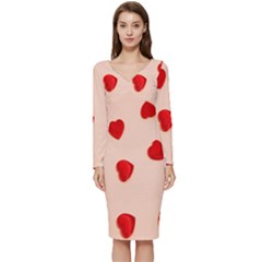 Valentine Day Pattern Logo Heart Long Sleeve V-neck Bodycon Dress  by artworkshop