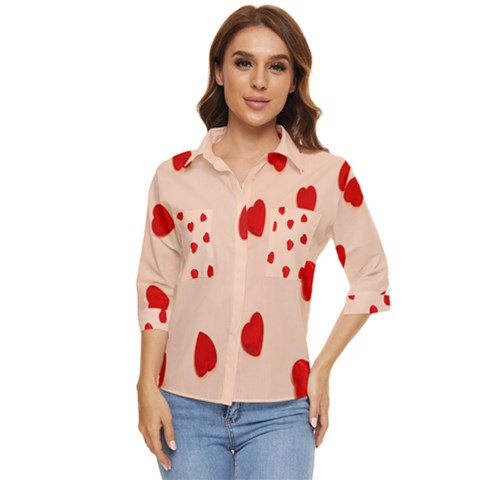 Valentine Day Pattern Logo Heart Women s Quarter Sleeve Pocket Shirt by artworkshop