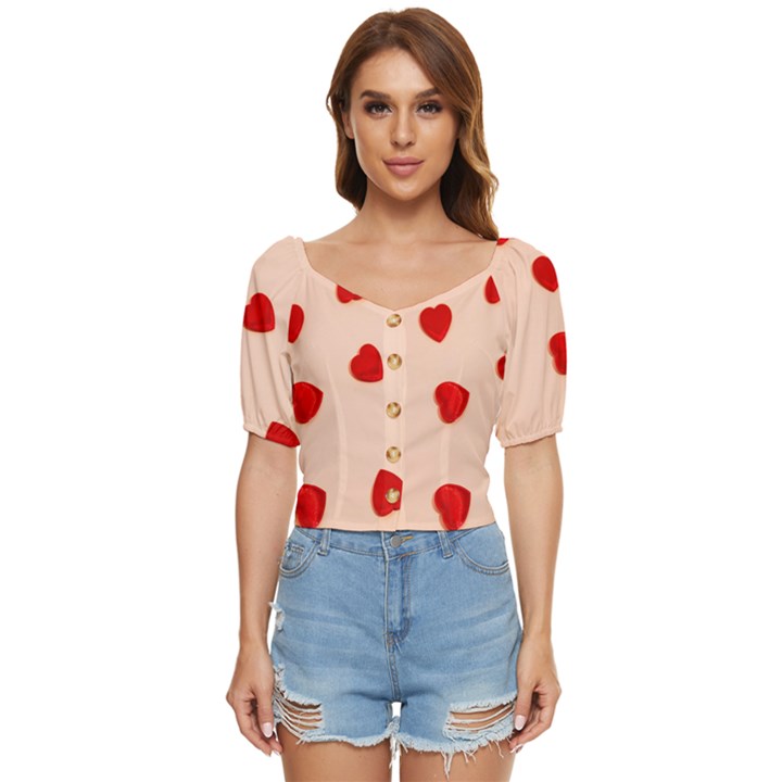 Valentine Day Pattern Logo Heart Button up blouse