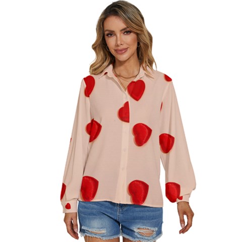 Valentine Day Pattern Logo Heart Women s Long Sleeve Button Down Shirt by artworkshop