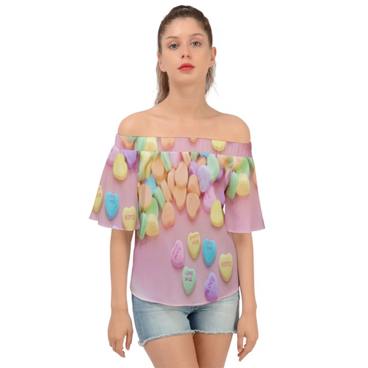 Valentine Day Heart Capsule Off Shoulder Short Sleeve Top