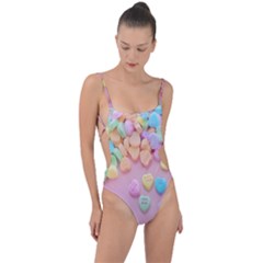 Valentine Day Heart Capsule Tie Strap One Piece Swimsuit by artworkshop