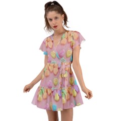 Valentine Day Heart Capsule Flutter Sleeve Wrap Dress by artworkshop