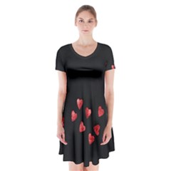 Valentine Day Heart Flower Short Sleeve V-neck Flare Dress by artworkshop