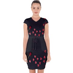 Valentine Day Heart Flower Capsleeve Drawstring Dress  by artworkshop