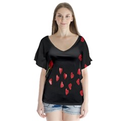 Valentine Day Heart Flower V-neck Flutter Sleeve Top by artworkshop