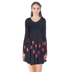 Valentine Day Heart Flower Long Sleeve V-neck Flare Dress by artworkshop