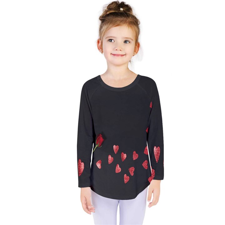 Valentine Day Heart Flower Kids  Long Sleeve Tee