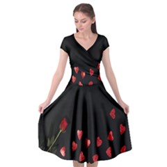 Valentine Day Heart Flower Cap Sleeve Wrap Front Dress by artworkshop