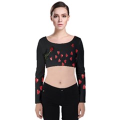 Valentine Day Heart Flower Velvet Long Sleeve Crop Top