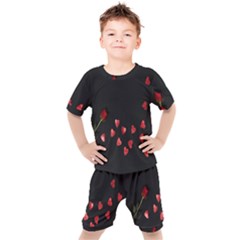 Valentine Day Heart Flower Kids  Tee And Shorts Set by artworkshop